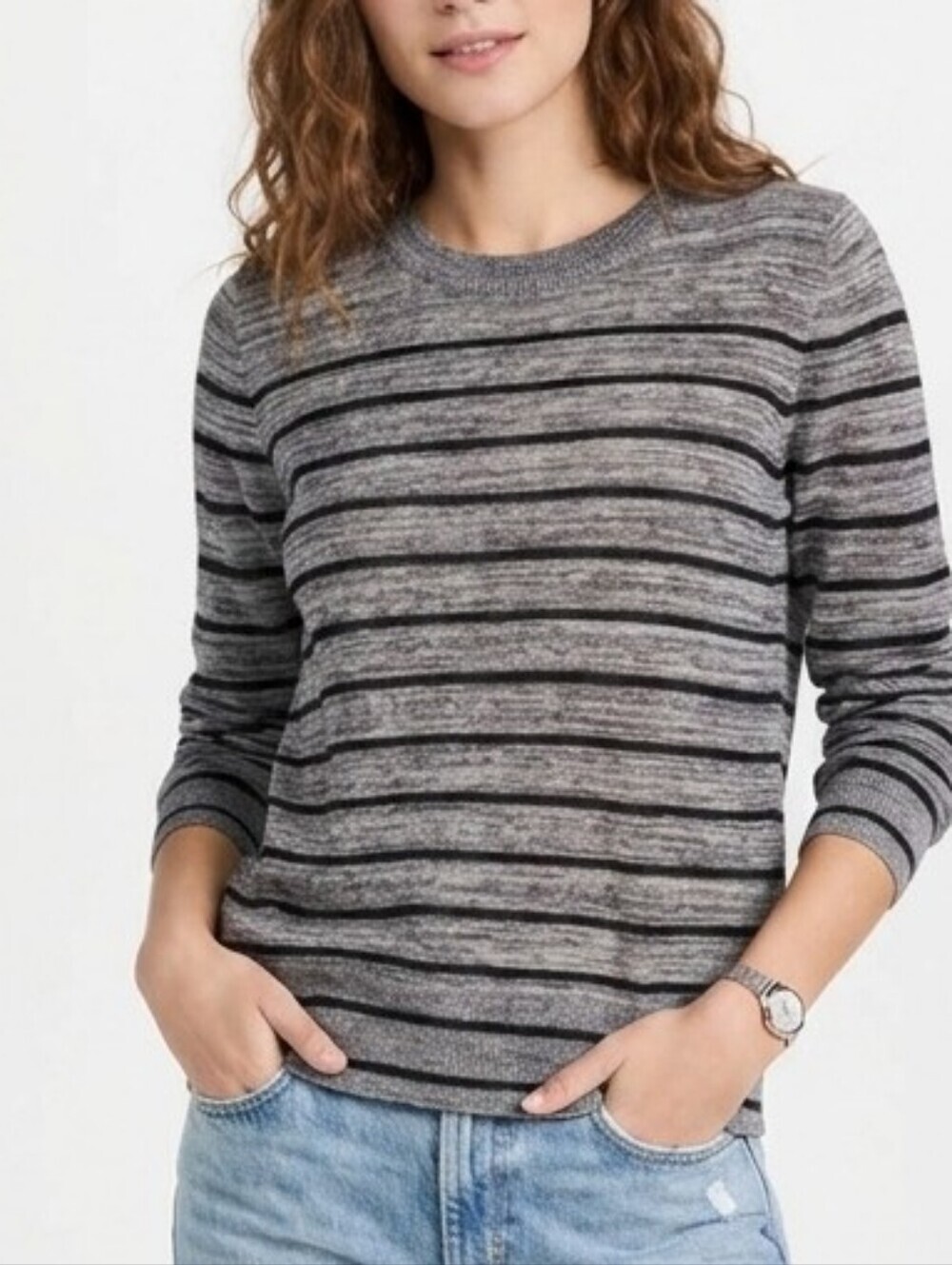 ALC grey Black Striped Wool Crewneck Light Sweater